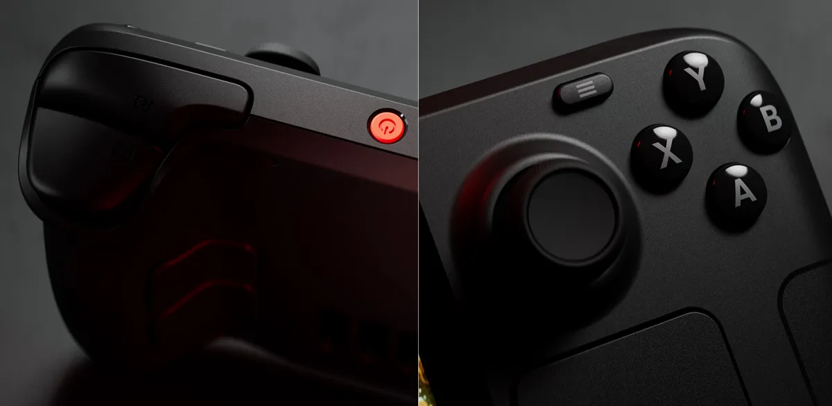 Steam Deck OLED tenu en main dans le canapé, couleurs vives d'un jeu cozy à l'écran